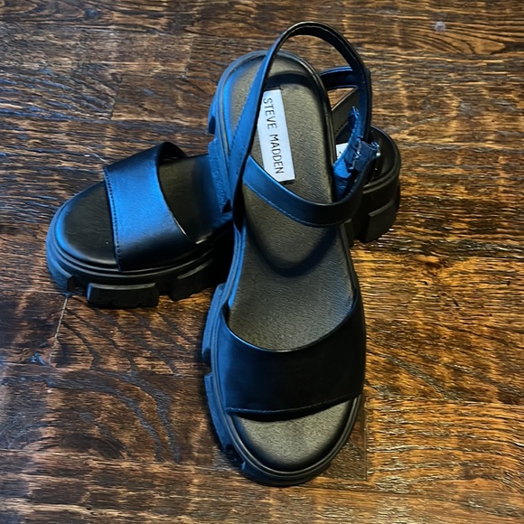 Steve Madden Shoes - STEVE MADDEN Tazia Womens Black Leather Sandals